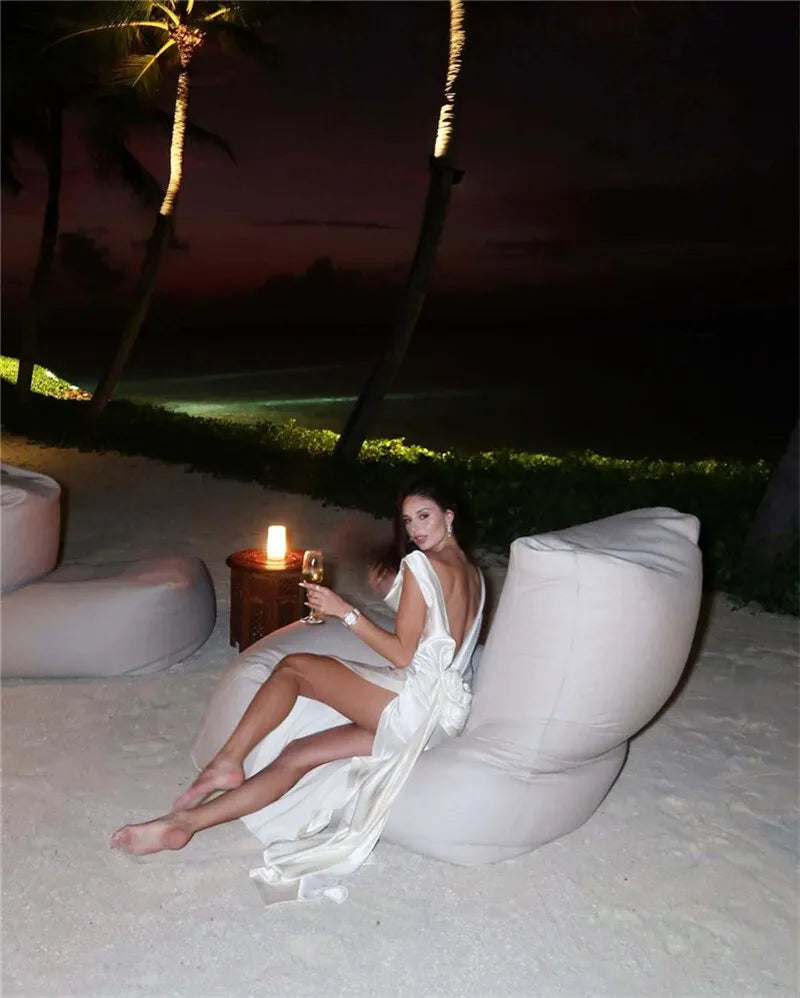 Mozision Satin Backless Sexy Maxi Dress For Women Elegant Rose Thigh High Split Beach Holiday Long Dress Gorgeous Club Gown