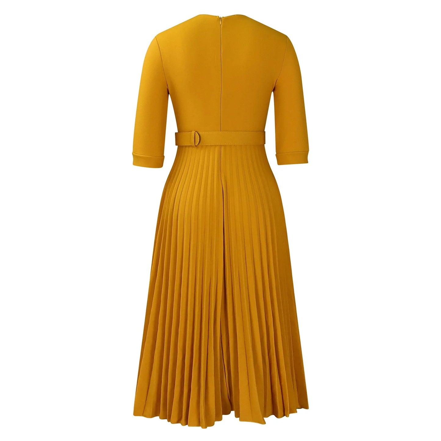 Elegant Office Ladies Dresses 2024 Autumn Fall Notched Collar Half Sleeve Belt Waisted Mid Calf Female Birthday Party Dress Midi