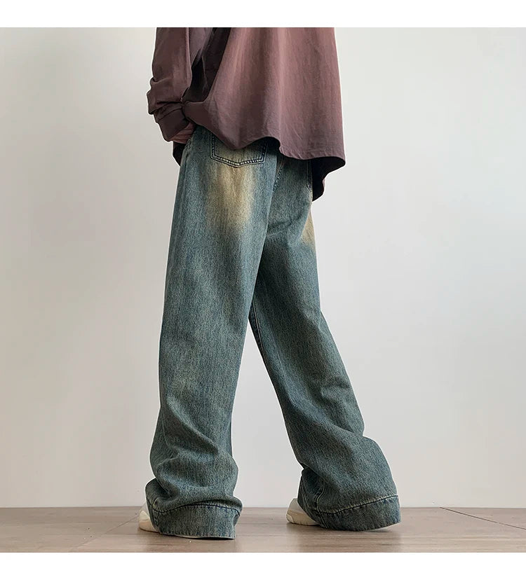 Distressed Vintage Blue Jeans Pants Men Wide-leg Denim Trousers Male Oversize Streetwear Fashion Casual Baggy Straight Jeans