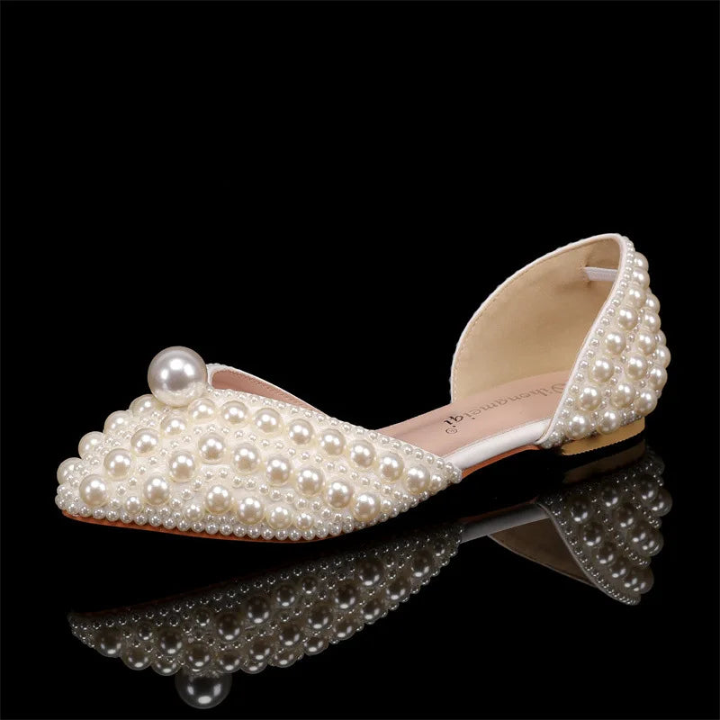2024 Autumn New Fish Mouth High Heels Slim Heels Shallow Mouth Water Diamond Pearl Women's Single Shoes Wedding Wedding Shoes