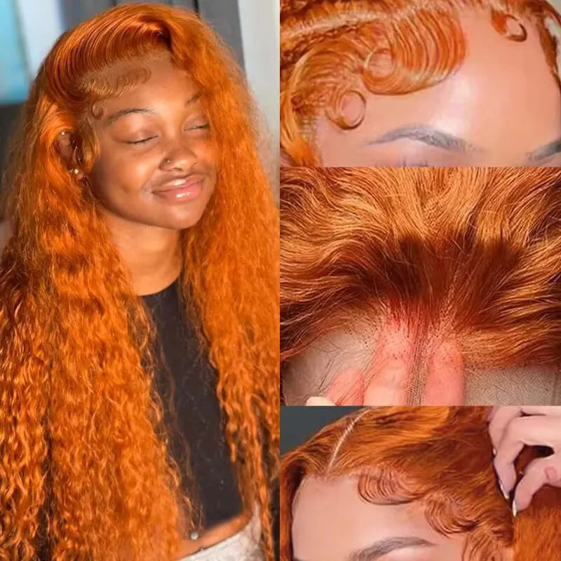 Ginger Orange Water Wave #350 Colored 13x6 13x4 Transparent Lace Front Wig Human Hair for Women Deep Curly Wigs Pre Plucked