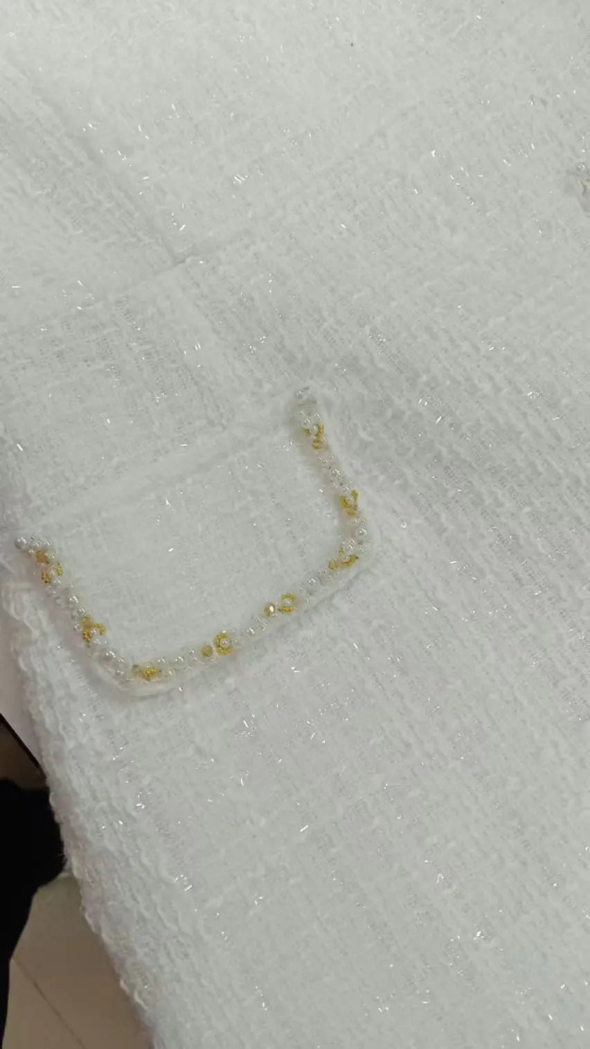 White Shoulder Pad Short Sleeve Party Dress Women's Elegant Tweed A-line O-neck Patchwork Luxury Black Evening Dresses Birthday