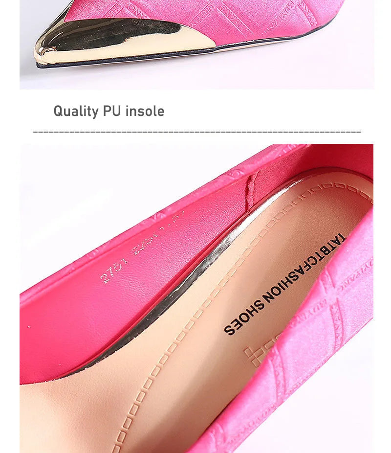 2022 New Woman Pink Pumps Luxury Designer Metal Pointed Stiletto Shallow Mouth Single Shoes High Heels Women Green Party Shoes