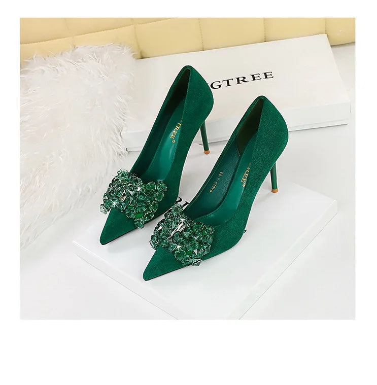 BIGTREE Shoes 2025 Rhinestone Women Pumps Bowknot High Heels Luxury Gemstone Banquet Shoes Stilettos Heels 9 Cm Ladies Shoes