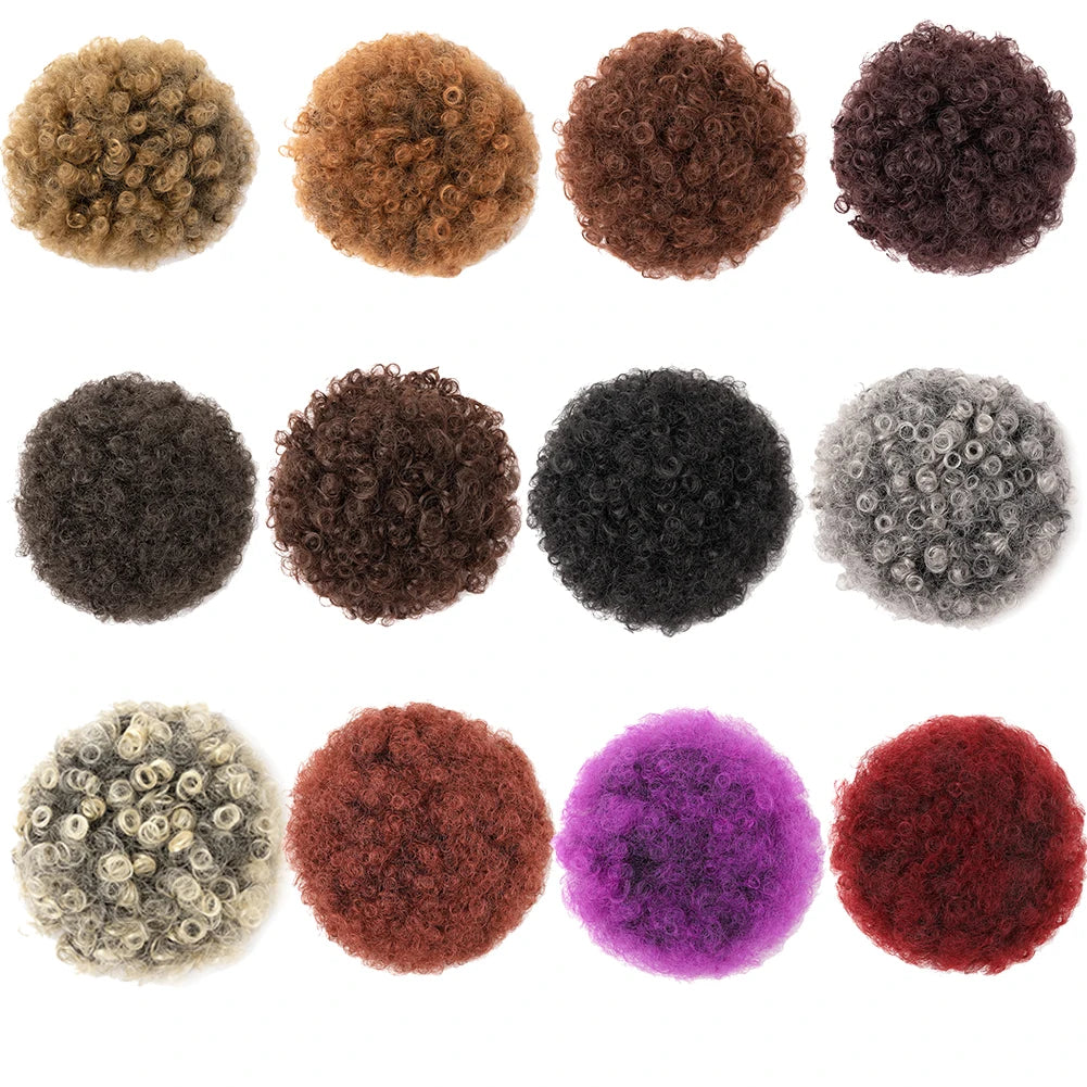 Afro Puff Drawstring Ponytail Extension for Black Women, Black Short Synthetic Afro Puff Ponytail for Natural Hair, Clip On Kink