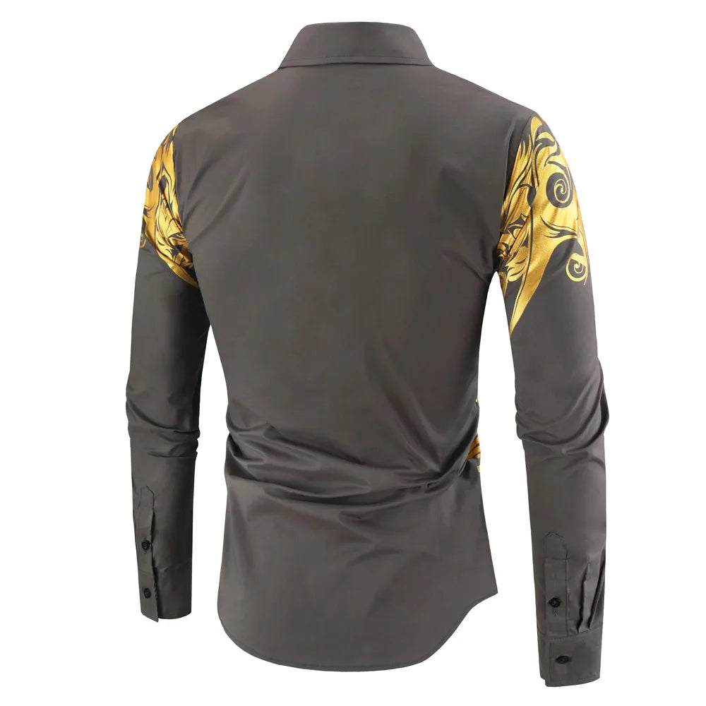 2024 Men's Brand Shirt, Luxury Gold High Quality Long Sleeve Shirts, Business White Black Men Dress Prom Social Print Shirts