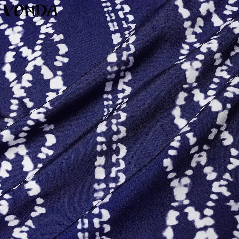 2025 VONDA Printed Maxi Dresses Vintage Women Bohemian Vestidos Casual 3/4 Sleeve Sundress Oversize Simple Elegant Long Robe