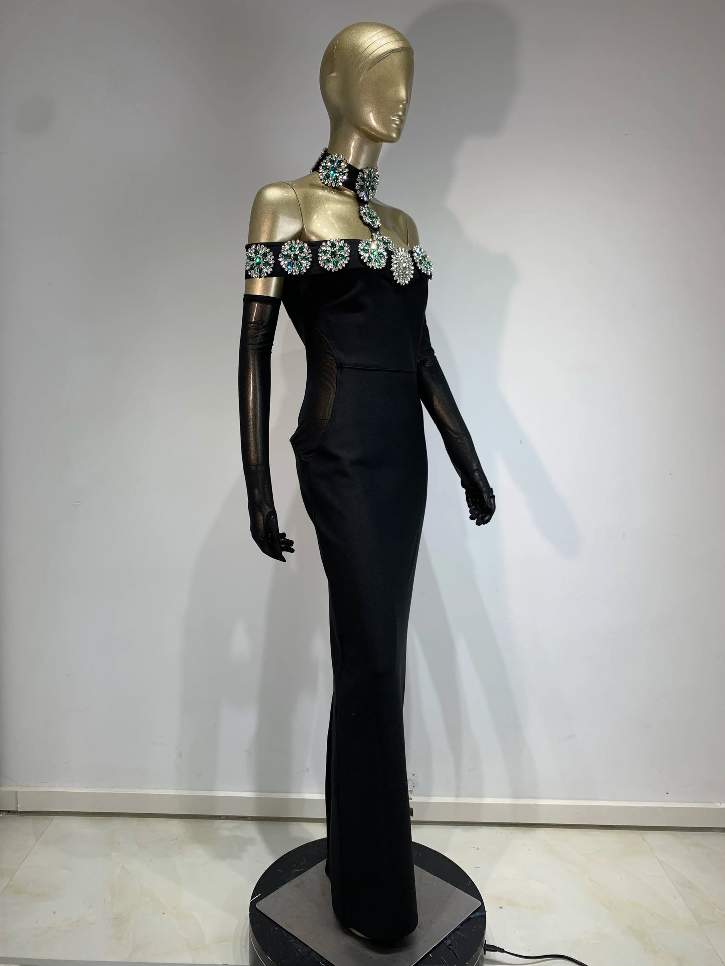 Summer Bandage Dress 2025 Women Celebrity Sexy Diamonds Crystal Black Maxi Long Bodycon Elegant Evening Club Party Dress