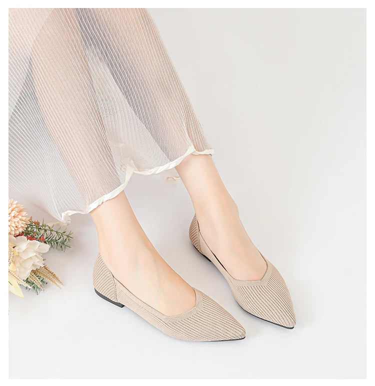 Women's flat shoes with pointed soft knitted sole breathable and comfortable shoes Spring and Autumn 2024 new model