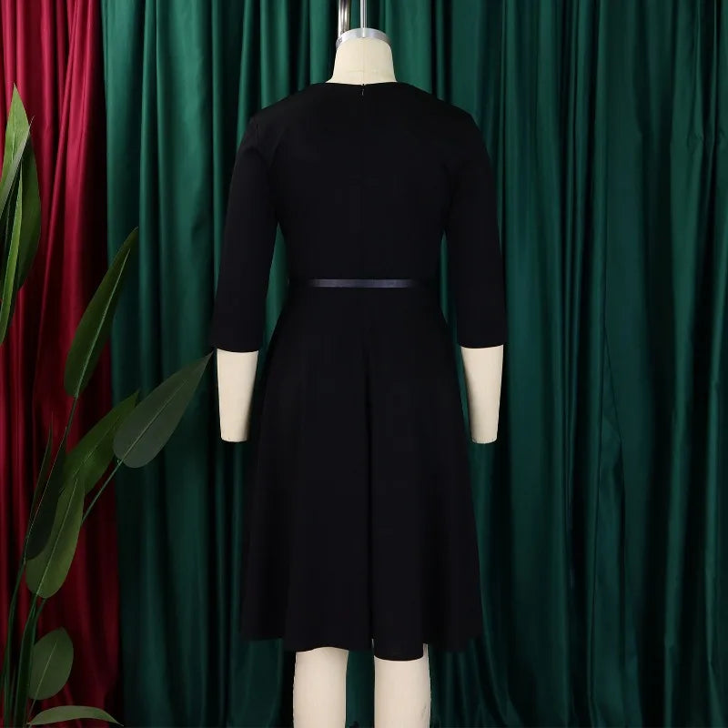 2025 Elegant Church Dresses for Women 3/4 Sleeve A Line With Waist Belt Classy Modest African Female Gowns Office Ladies Event