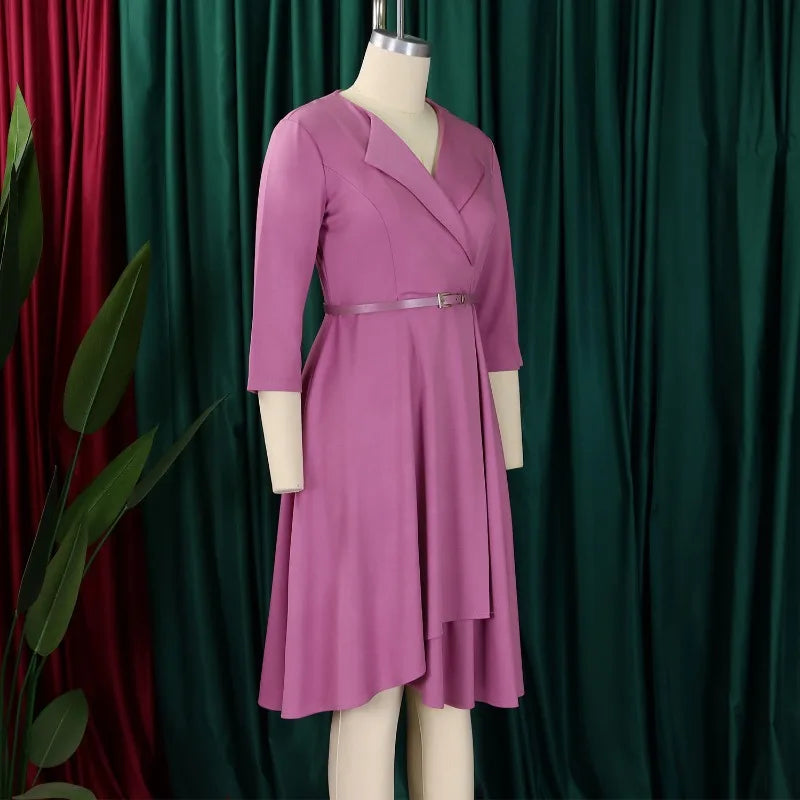 2025 Elegant Church Dresses for Women 3/4 Sleeve A Line With Waist Belt Classy Modest African Female Gowns Office Ladies Event