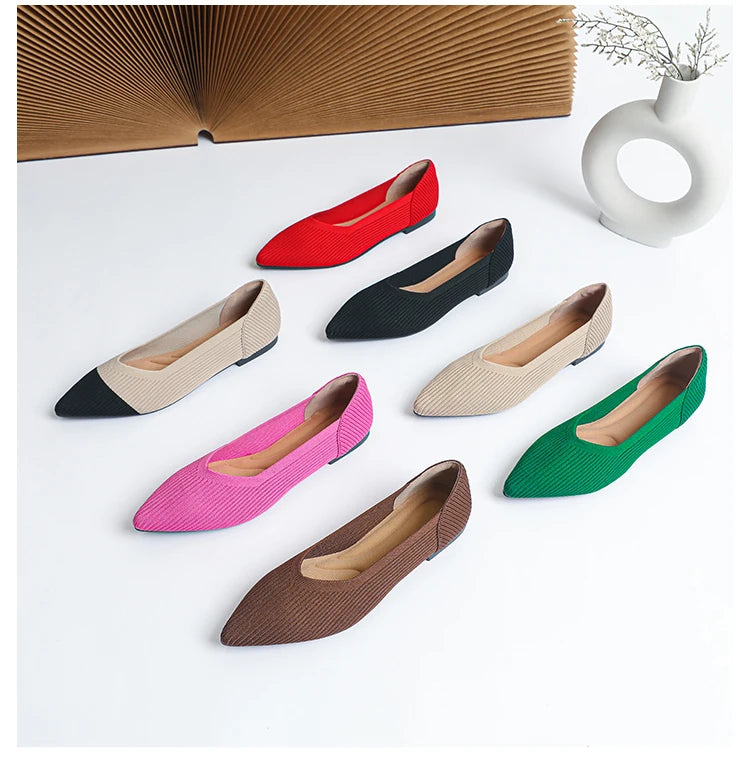 Women's flat shoes with pointed soft knitted sole breathable and comfortable shoes Spring and Autumn 2024 new model