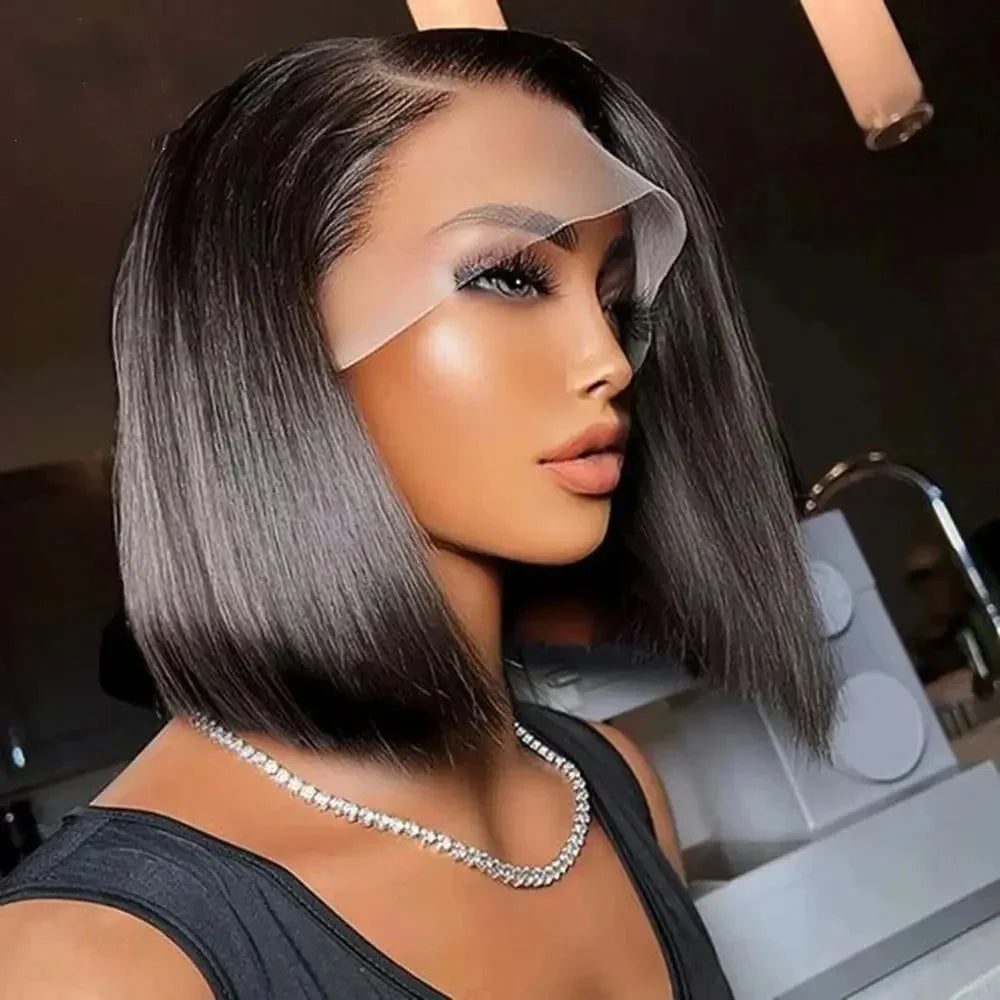 Bob Wig Human Hair 13X4 Lace Front Wig 180% Density Short Straight Frontal Bob Wig Transparent Lace Pre Plucked With Baby Hair