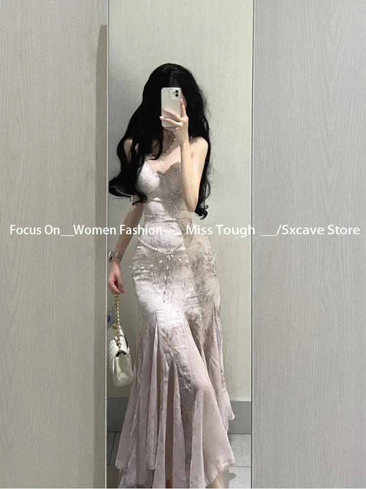 2000s Vintage Y2k Dress Women Bodycon Sexy Y2k Evening Party Dress Sweet Slim Elegant Office Lady One Piece Dress Korean Chic