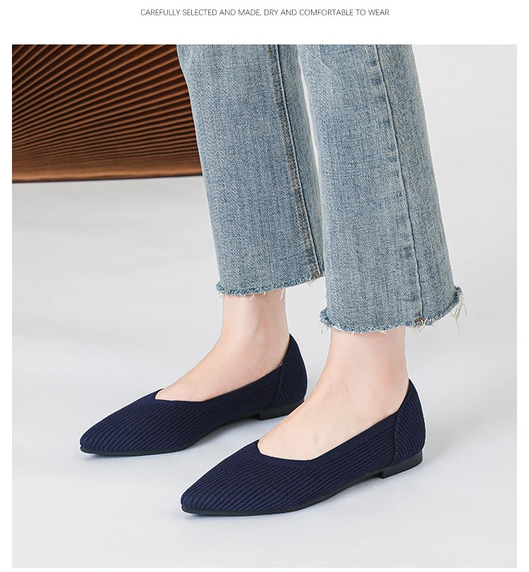 Women's flat shoes with pointed soft knitted sole breathable and comfortable shoes Spring and Autumn 2024 new model