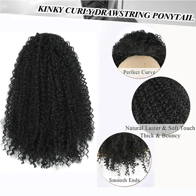 Synthetic Drawstring Ponytail Extension Deep Curly Heat Resistant Instant Clip Afro Kinky Curly Hair Pieces for Women