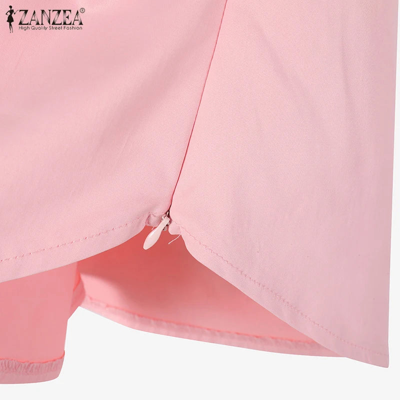 Women Summer Bow Tie Blouse 2025 ZANZEA Elegant Solid OL Work Shirt Casual V Neck Sleeveless Holiday Tops Stylish Party Blusas