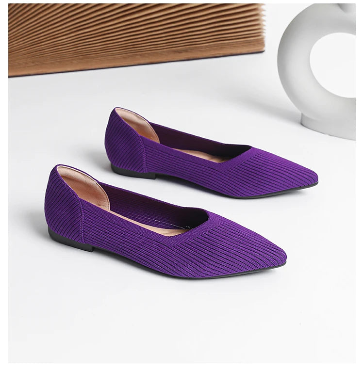 Women's flat shoes with pointed soft knitted sole breathable and comfortable shoes Spring and Autumn 2024 new model