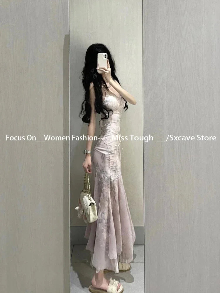 2000s Vintage Y2k Dress Women Bodycon Sexy Y2k Evening Party Dress Sweet Slim Elegant Office Lady One Piece Dress Korean Chic