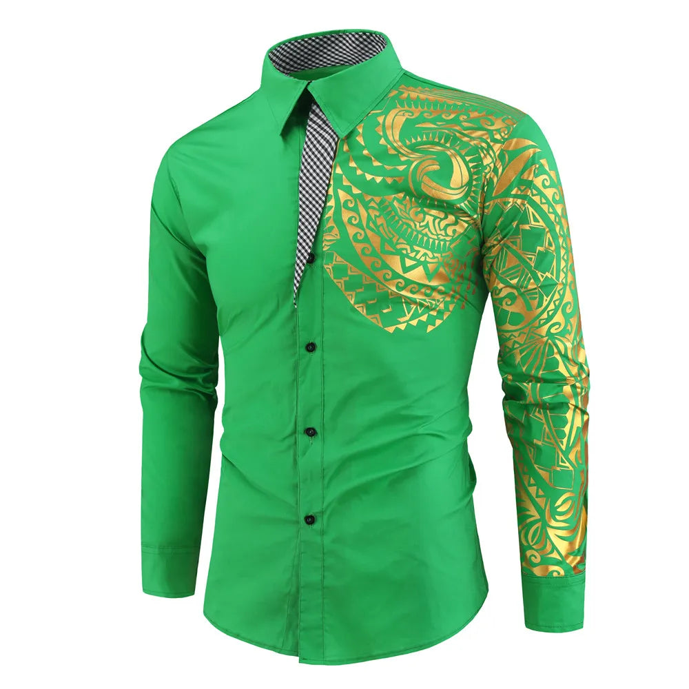 2024 Men's Brand Shirt, Luxury Gold High Quality Long Sleeve Shirts, Business White Black Men Dress Prom Social Print Shirts