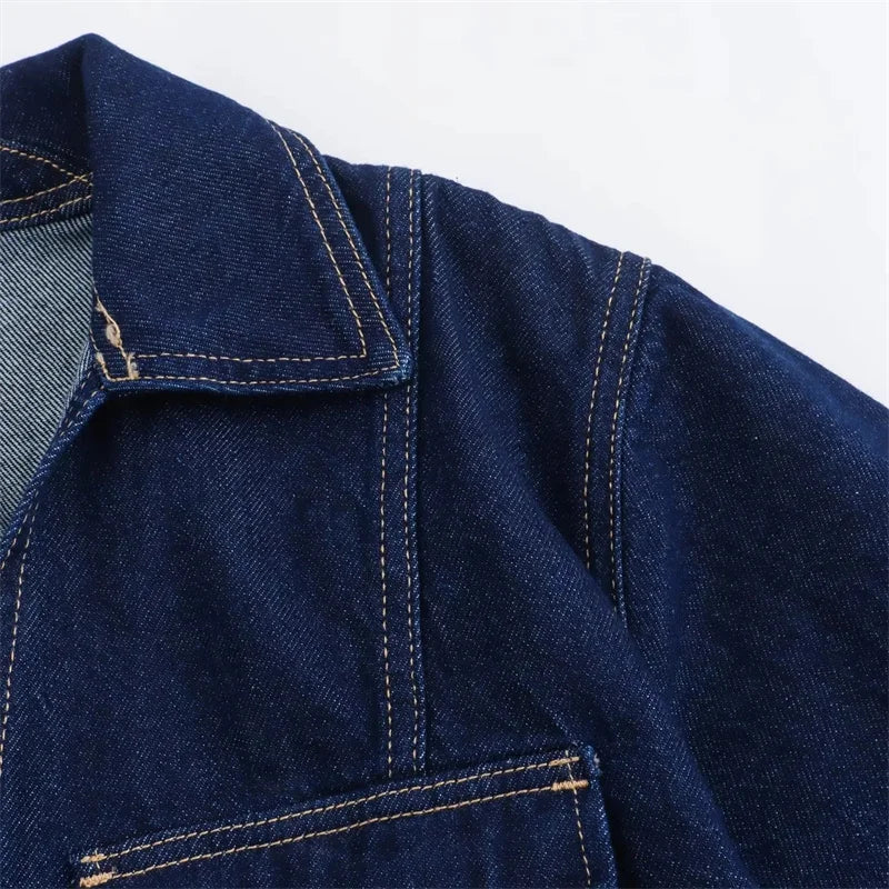 TRAF Blue Denim Shirt Woman Short Sleeve Cropped Shirt Women Summer Short Tops Woman Streetwear Y2k Stylish Women's Blouse