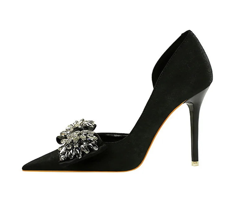 BIGTREE Shoes Rhinestone Bow Women Pumps Luxury Banquet Shoes Sexy High Heels Women Stilettos Party Shoes Large Size 41 42 43