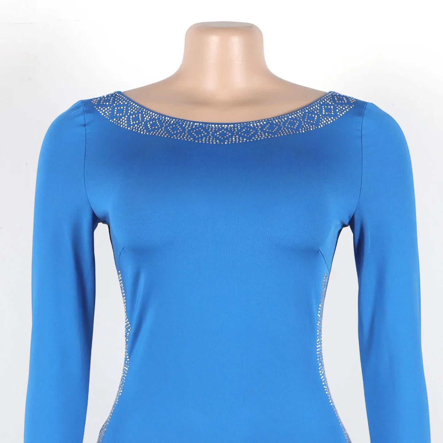 CM.YAYA Women O-neck Elegant Long Flare Sleeve Rhinestones Midi Dress 2025 OL Pencil Streetwear Africa Club Dresses Vestidos