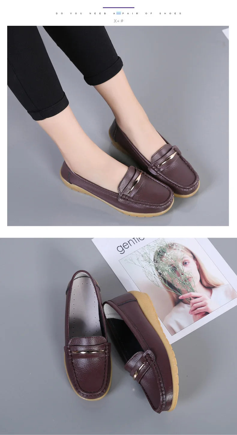 WOIZGIC Women's Mother Ladies Woman Female Genuine Leather Shoes Flats Loafers Platform Bling Slip On Moccasins Plus Size 43 44