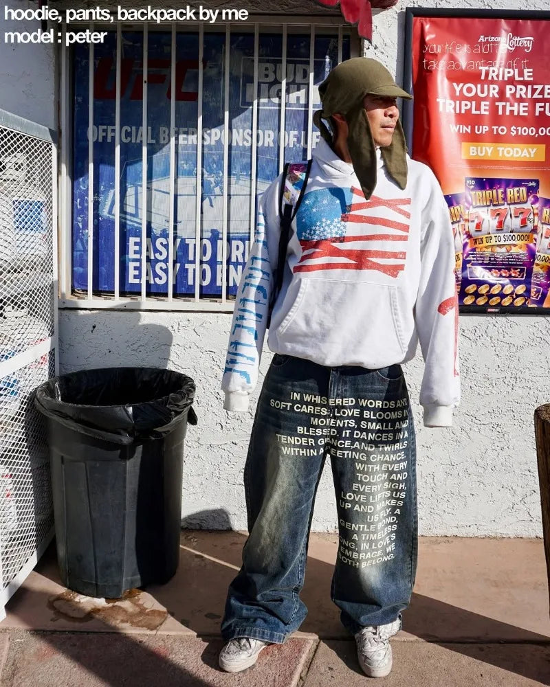 Y2K men Jeans vintage American Pattern letter jeans streetwear gothic Harajuku Hip Hop men women Fashion Casual wide leg jeans