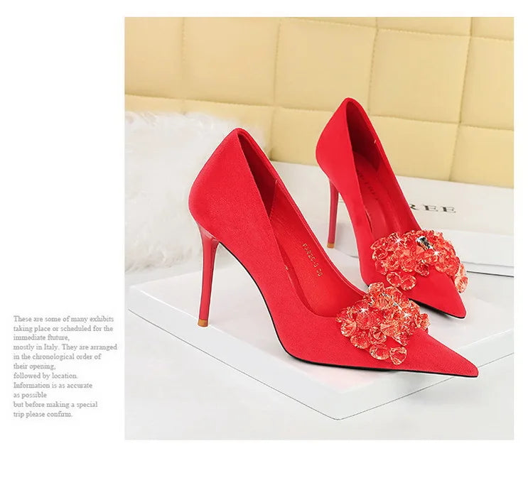 BIGTREE Shoes 2025 Rhinestone Women Pumps Bowknot High Heels Luxury Gemstone Banquet Shoes Stilettos Heels 9 Cm Ladies Shoes
