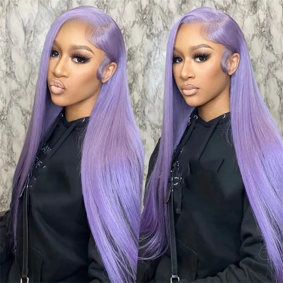 13x6 Purple Lace Front Human Hair Wig Brazilian 613 Blonde Lace Frontal Wig Pre Plucked Long Straight Lavender Colored Lace Wigs