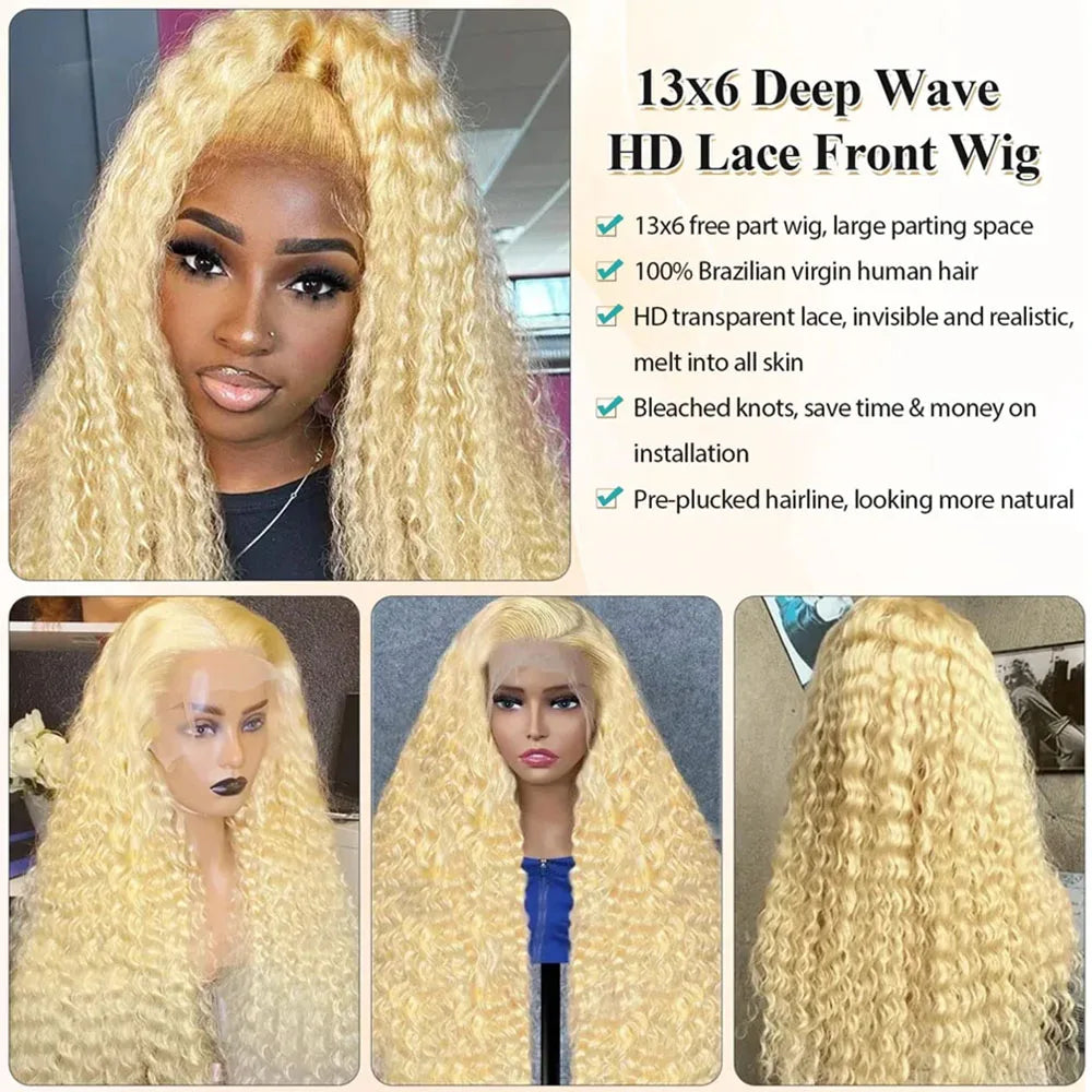 40 Inch Honey Blonde 613 HD Lace Frontal Wig 13x6 Curly Wigs Preplucked Loose Deep Wave Wigs Human Hair 13x4 Lace Frontal Wig