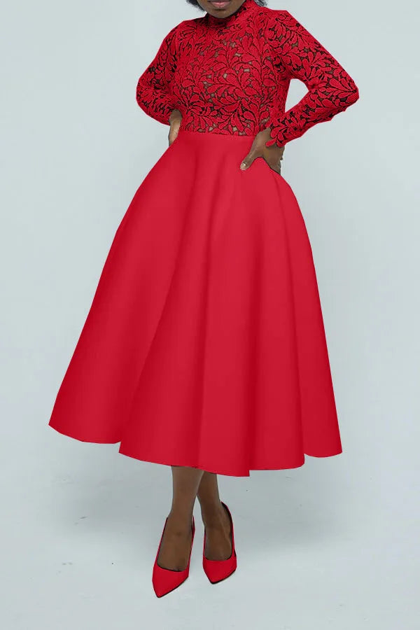 Women Long Dress A Line Dresses Lace Floral Party Night Wedding Mock Neck White Prom Hight Waist Slim Elegant Maxi Vestidos