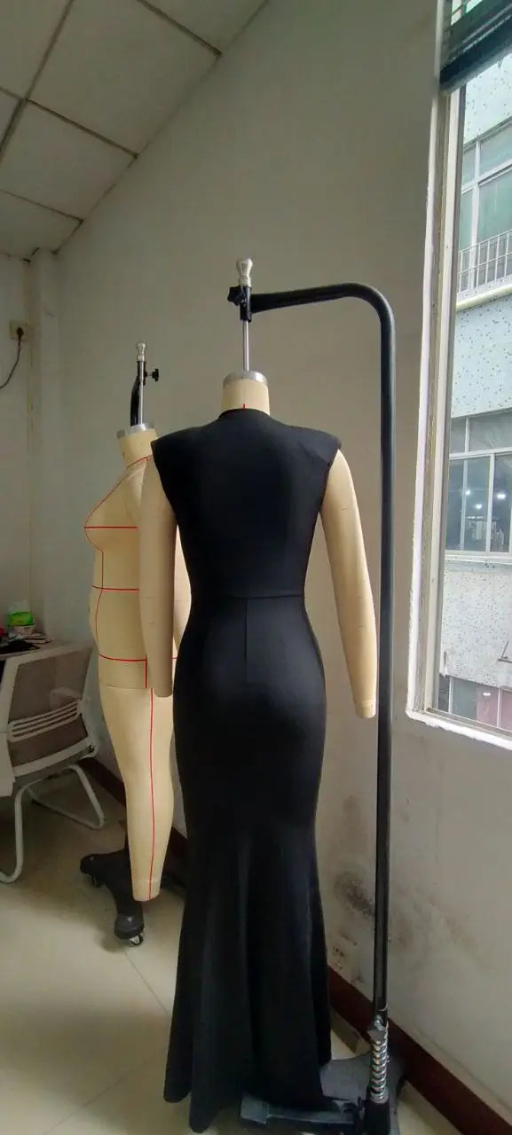 Dress Women Long Dresses Deep V Neck Sleeveless Solid Slim Fit Tight Waist Sexy Elegant Splice Hip Wrap Temperament Vestidos