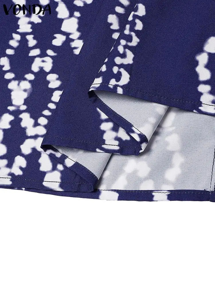 2025 VONDA Printed Maxi Dresses Vintage Women Bohemian Vestidos Casual 3/4 Sleeve Sundress Oversize Simple Elegant Long Robe