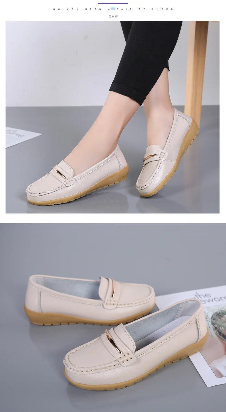 WOIZGIC Women's Mother Ladies Woman Female Genuine Leather Shoes Flats Loafers Platform Bling Slip On Moccasins Plus Size 43 44