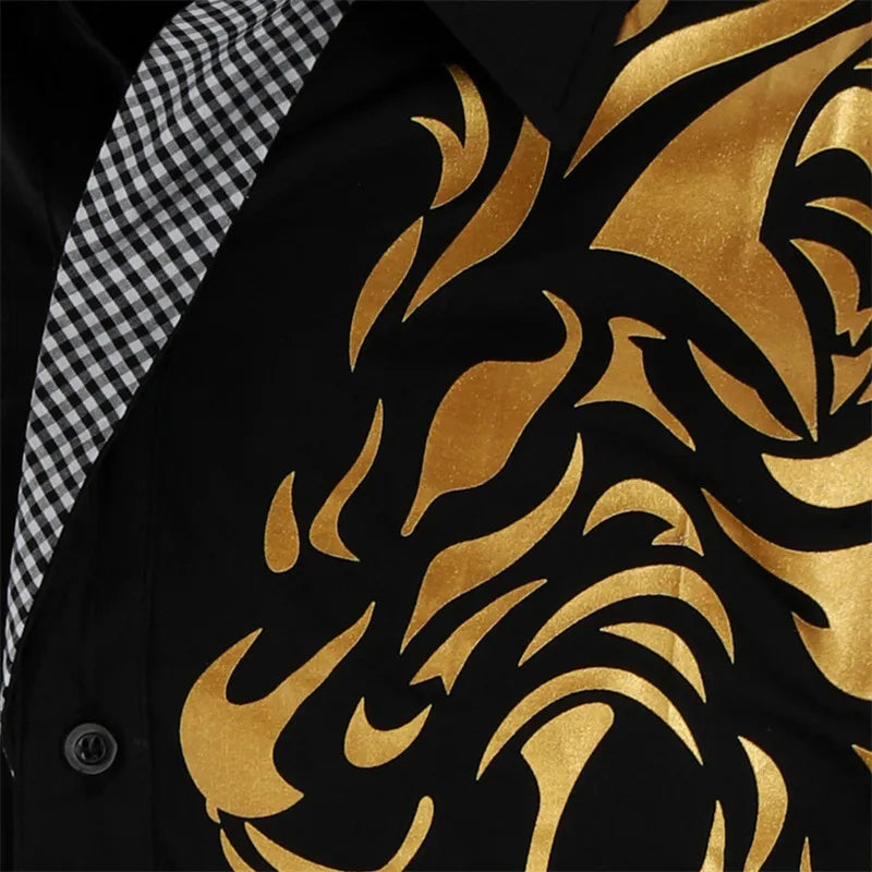 2024 Men's Brand Shirt, Luxury Gold High Quality Long Sleeve Shirts, Business White Black Men Dress Prom Social Print Shirts