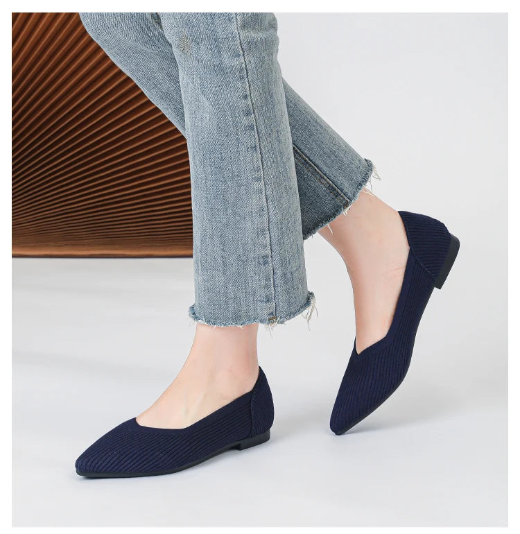 Women's flat shoes with pointed soft knitted sole breathable and comfortable shoes Spring and Autumn 2024 new model