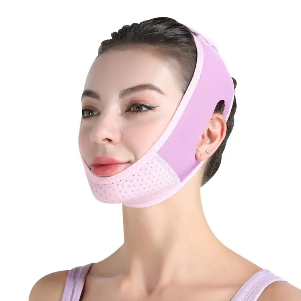 Women Face Lift Chin Strap with Adjustable Fastener Tape Breathable Double Chin Reducer Beauty Face Sculpting Bandage