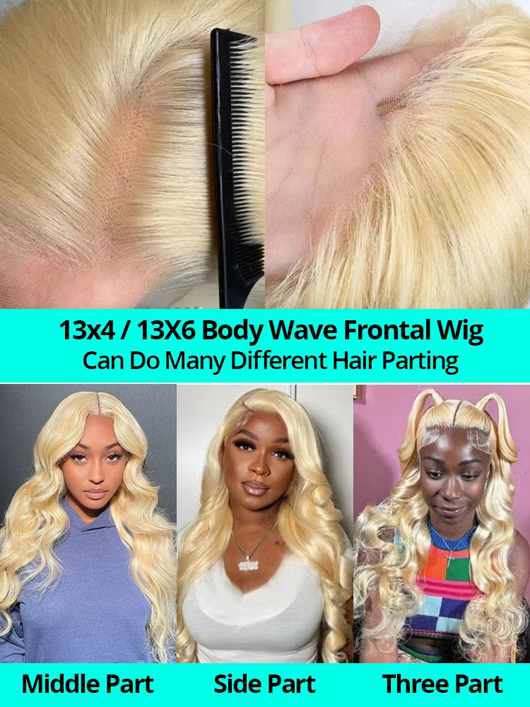 42 Inches 613 Honey Blonde 13x6 HD Transparen Body Wave Lace Frontal Human Hair Wig Colored Human Hair Lace Front Wig For Women