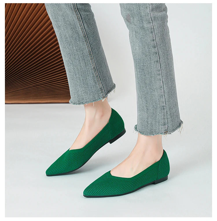 Women's flat shoes with pointed soft knitted sole breathable and comfortable shoes Spring and Autumn 2024 new model