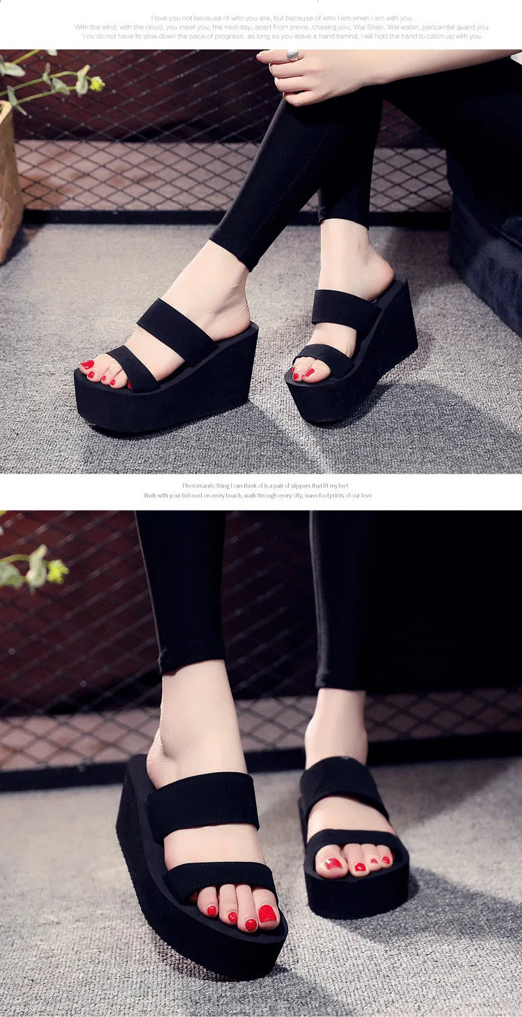 9cm Heel Platform Slippers Women's Sandals Soft EVA Black color Ladies Fashion Slides Thick Sole Summer Shoes Woman Flip Flops