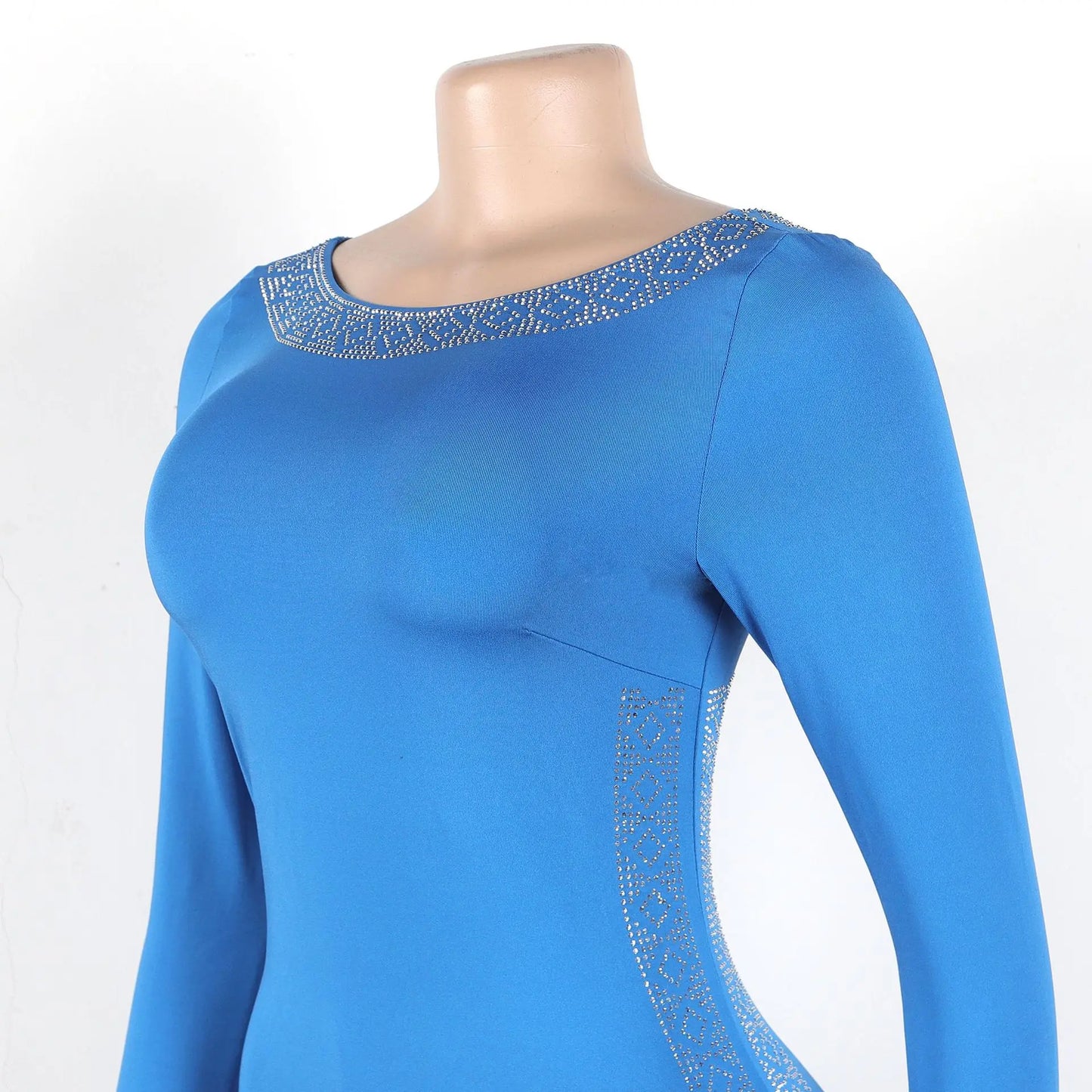 CM.YAYA Women O-neck Elegant Long Flare Sleeve Rhinestones Midi Dress 2025 OL Pencil Streetwear Africa Club Dresses Vestidos