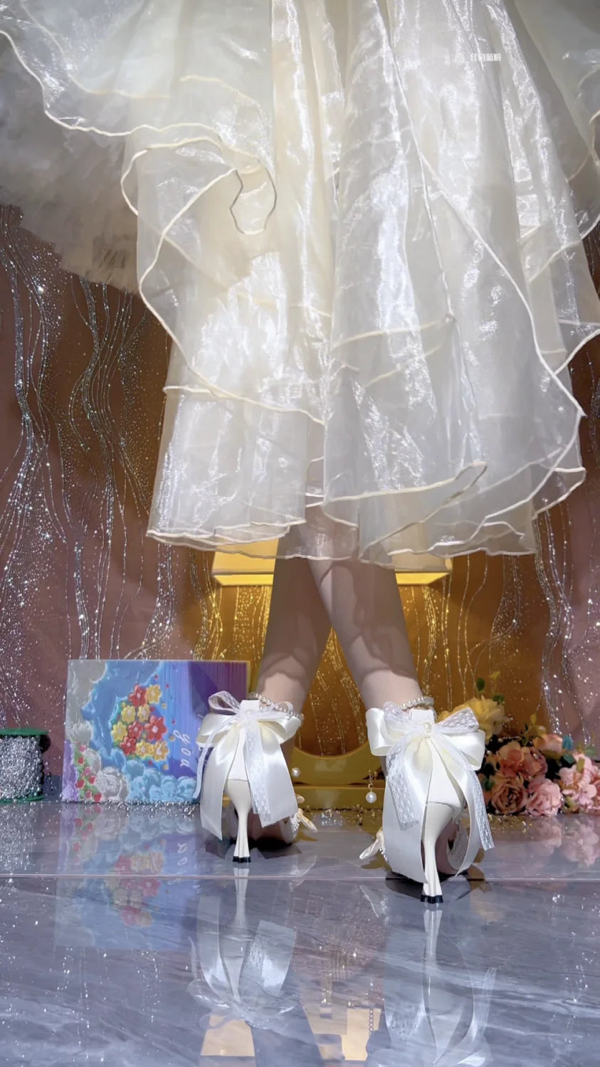 White Bridal Shoe Wedding Shoes for Women Luxury Designer Mary Jane Elegant Woman Heeled Shoes Designer Heels Y2k Style Shoes