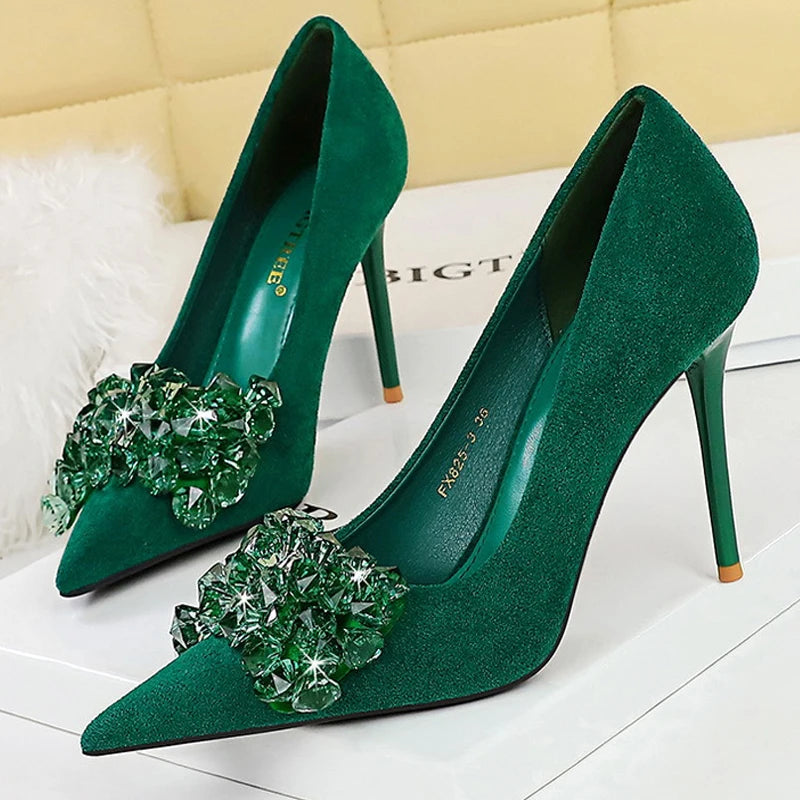 BIGTREE Shoes 2025 Rhinestone Women Pumps Bowknot High Heels Luxury Gemstone Banquet Shoes Stilettos Heels 9 Cm Ladies Shoes