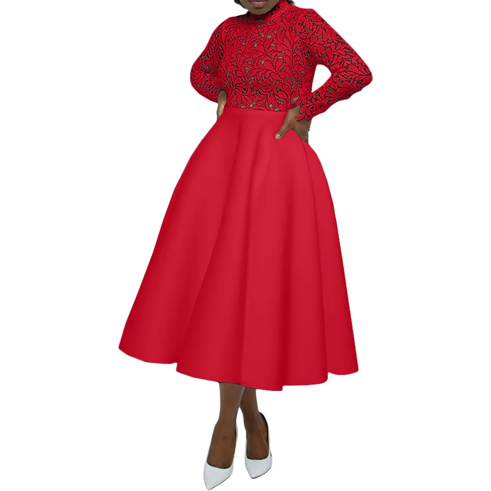 Women Long Dress A Line Dresses Lace Floral Party Night Wedding Mock Neck White Prom Hight Waist Slim Elegant Maxi Vestidos