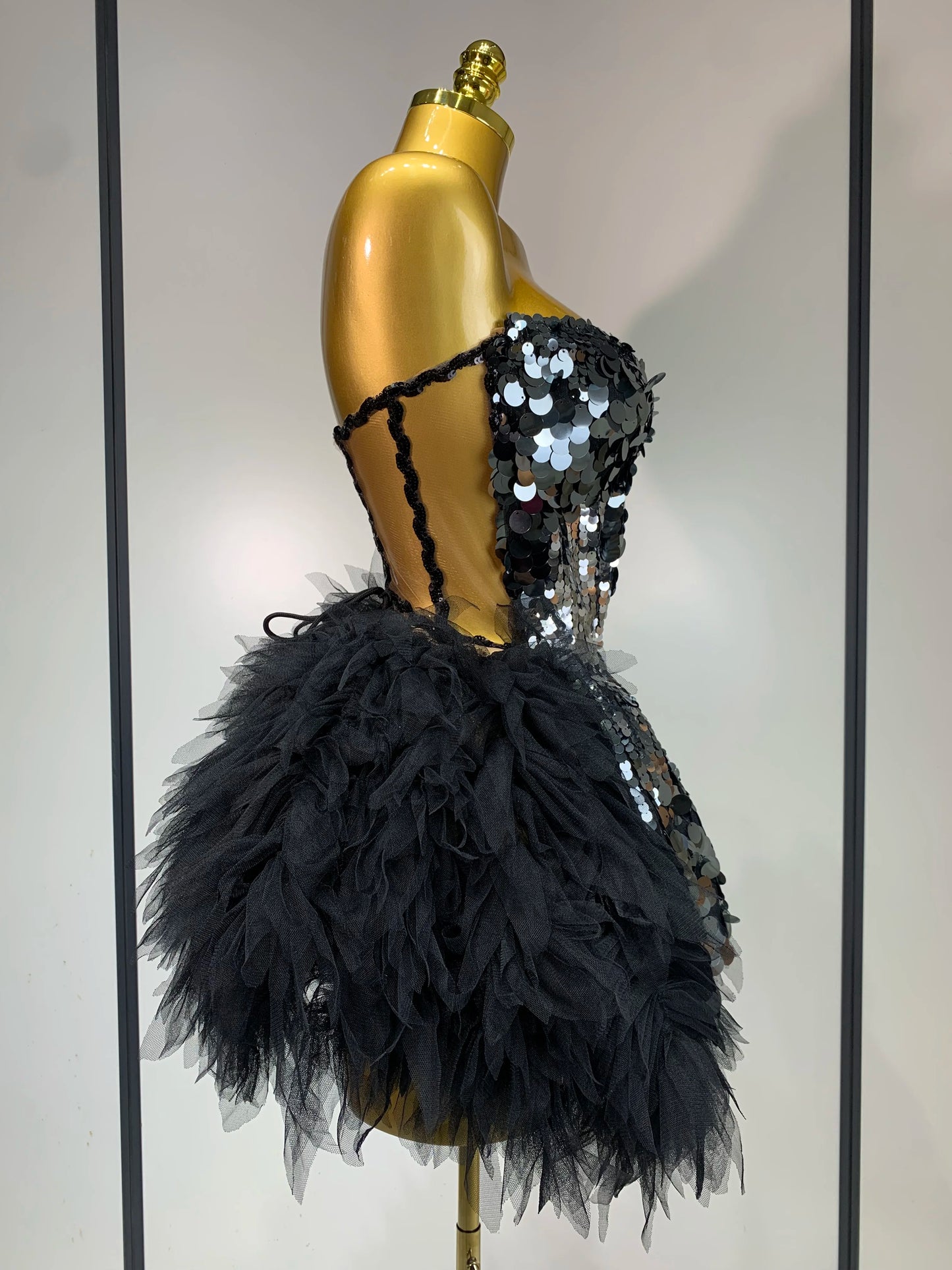 Sparkly Black Sequins Two Pieces Set for Women Party Evening Prom Celebrate Birthday Photo Shoot Dress Nightclub Dance Costume