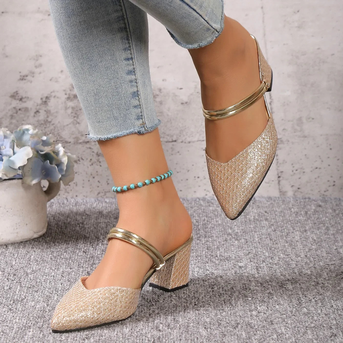 Low Heels Sandals Woman Summer Fashion High Heels Shallow Women Designer Sandals Luxury Shoes for Women Wedding Party Shoes