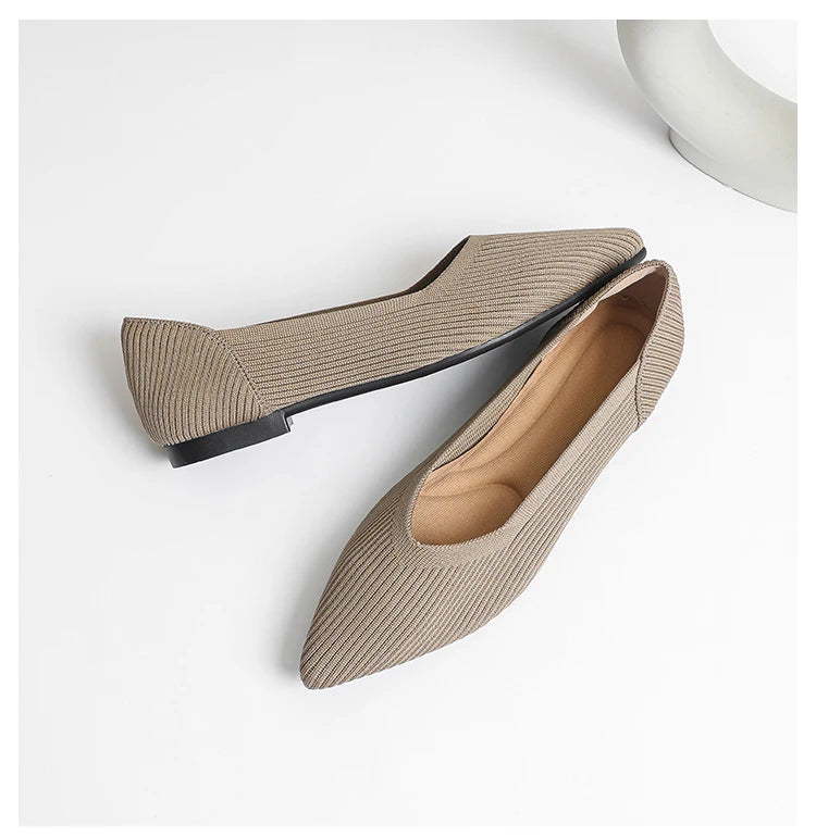 Women's flat shoes with pointed soft knitted sole breathable and comfortable shoes Spring and Autumn 2024 new model