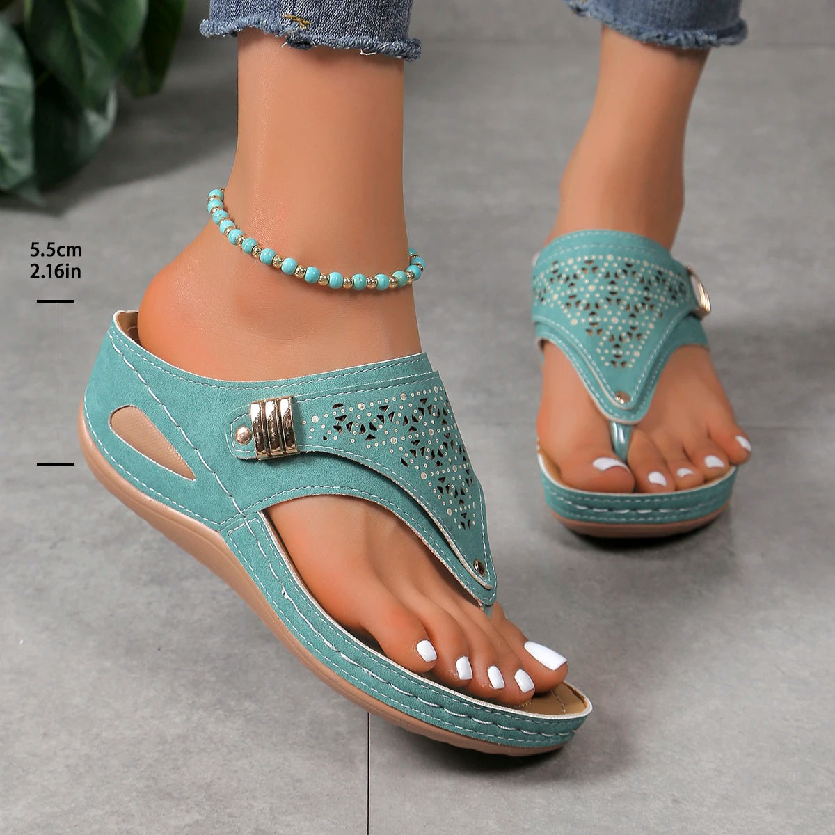 Women Wedge Platform Slippers 2025 Summer New Clip Toe Orthopedic Arch Support Sandals Pu Leather Non-Slip Soft Shoes Flip Flops